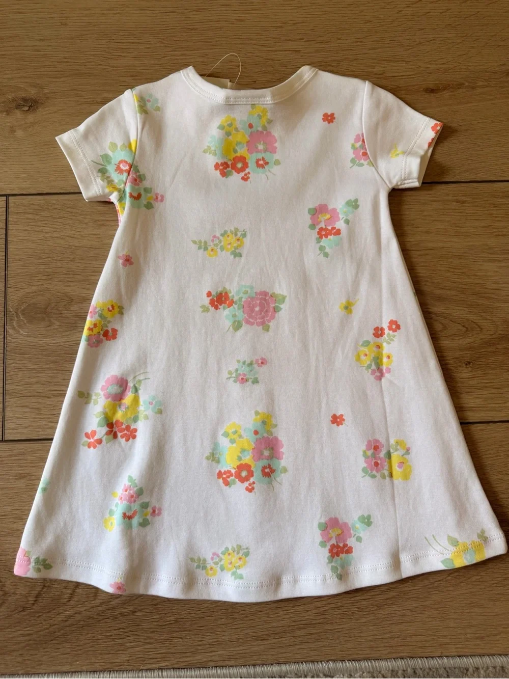 White Floral Print A-Line Dress with Pink, Yellow and Mint Accents